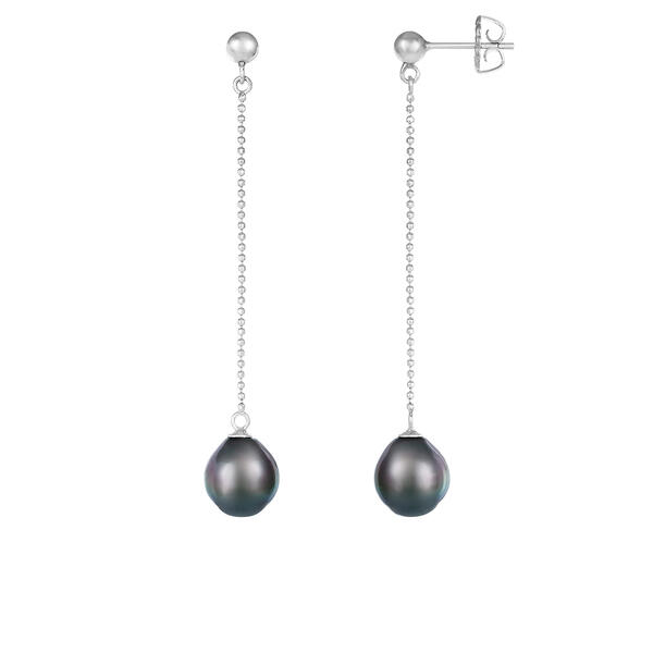 Splendid Pearls Sterling Silver Dangling Tahitian Pearl Earrings - image 