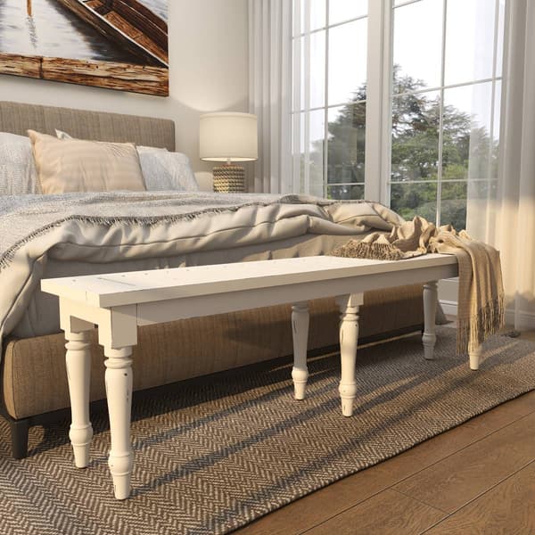 9th & Pike® Farmhouse White Wood Entryway Bench