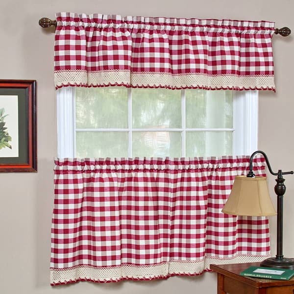 Achim Buffalo Check Window Rod Pocket Tier Pair Curtains - image 