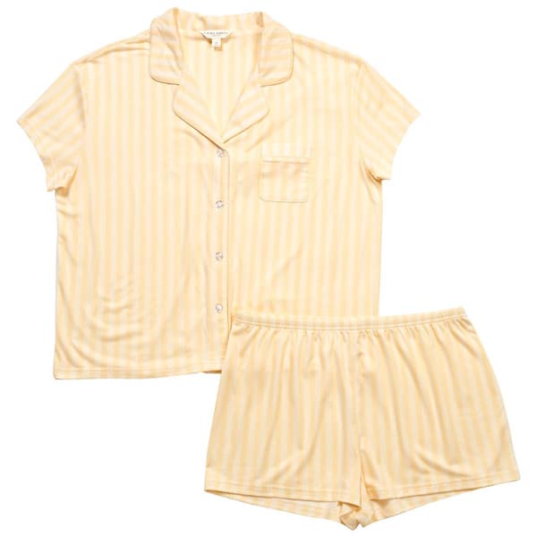 Womens Laura Ashley Short Sleeve Stripe Notch Collar Boxer Pajama