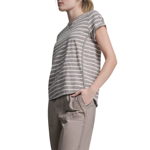 Womens DKNY Sport Short Roll Sleeve Stripe Slub Tee