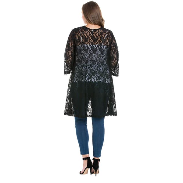 Plus Size 24/7 Comfort Apparel Knee Length Sheer Lace Cardigan