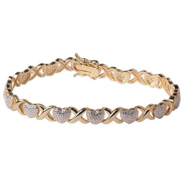 Gianni Argento 14kt. Gold Plated 1/4ctw. Diamond X Heart Bracelet - image 