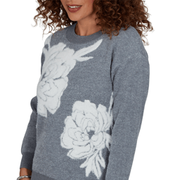 Womens Hearts of Palm Silver Linings Long Sleeve Floral Sweater