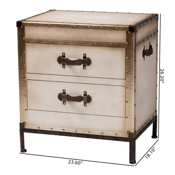 Baxton Studio Laura Vintage White Canvas 2-Drawer End Table