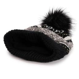 Womens MUK LUKS® Mixed Yarn Cuff Pom Beanie - Ebony