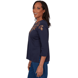 Petite Alfred Dunner Classics Embroidered Leaves Blouse