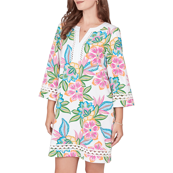Womens Ruby Rd. Hothouse Florals 3/4 Sleeve Tropical Shift Dress