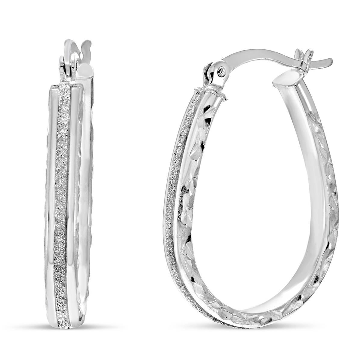 Forever New Sterling Silver Glitter Diamond Cut Hoop...