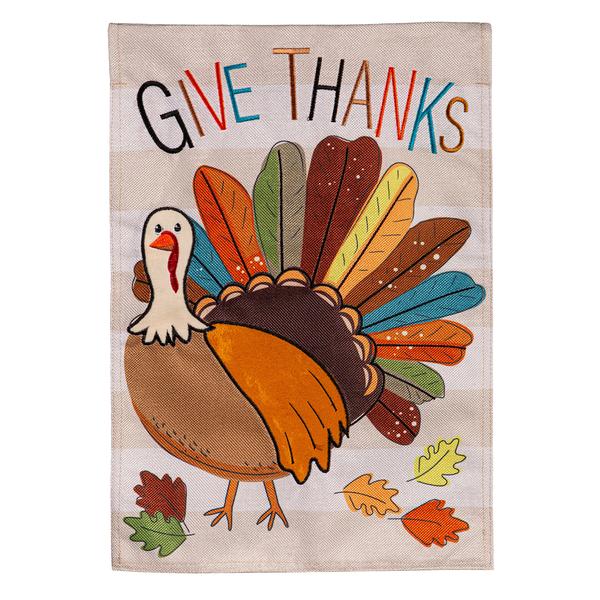 Evergreen Tom Turkey Thanksgiving Burlap Garden Flag