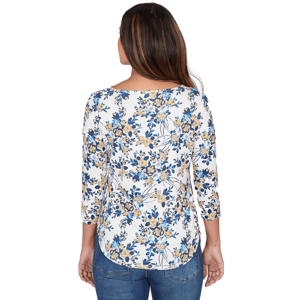 Womens Emaline Key Items 3/4 Sleeve Boat Neck Floral Tee
