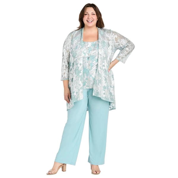 Plus Size R&M Richards 3pc. Foil Jacquard Straight Leg Pant Set - image 