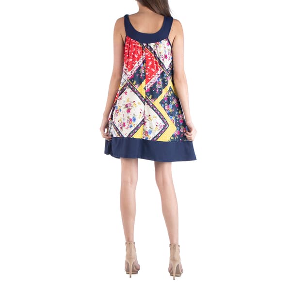 Womens 24/7 Comfort Apparel Patchwork Sleeveless Shift Dress