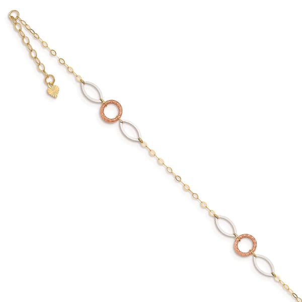 Gold Classics&#40;tm&#41; 14kt. Gold Tri-color Circle & Oval 9in. Anklet - image 