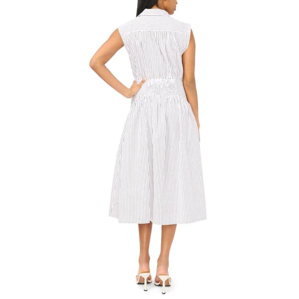 Womens MSK Sleeveless Poplin Stripe Cinched Waist Midi Dress