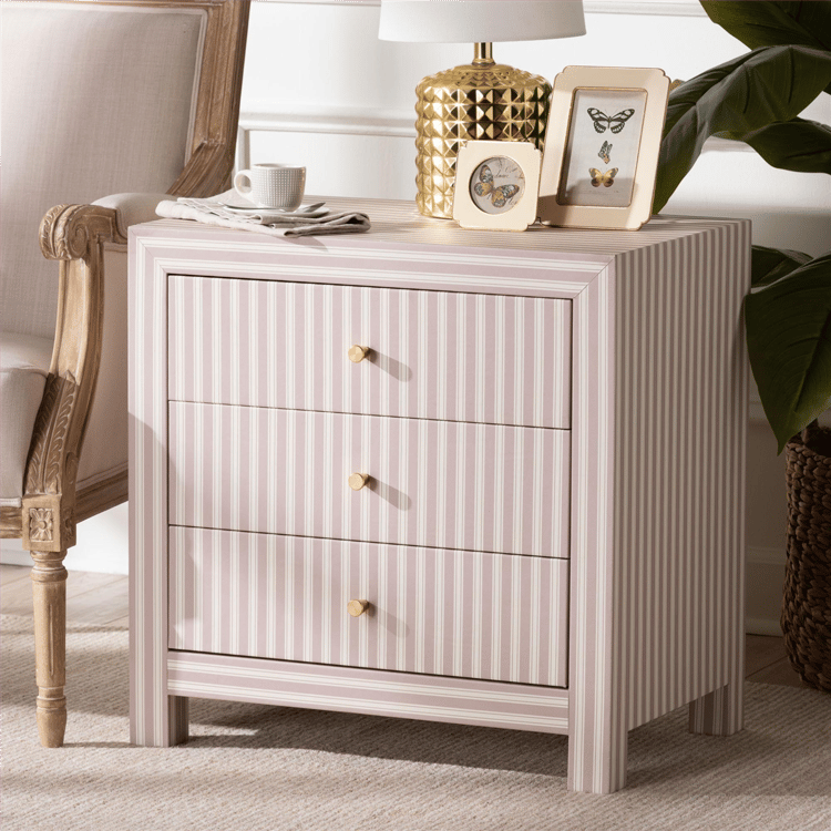 Baxton Studio Javianne End Table with Striped Faux Leather