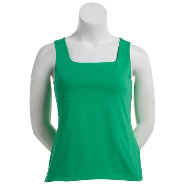 Womens Kasper Solid Double Layer Square Neck Tank