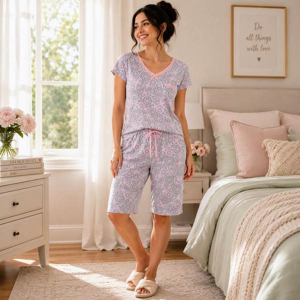 Womens Karen Neuburger Medallion Scoop Neck Bermuda Pajama Set - image 