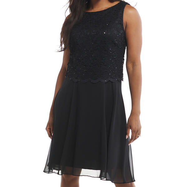 Womens Connected Apparel Sleeveless Sequin Lace Popover Dress