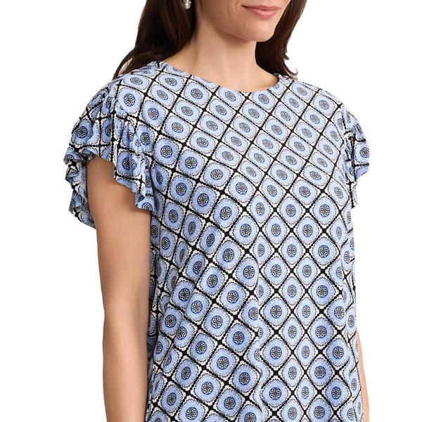 Petite Jones New York Short Flutter Sleeve Geometric Blouse