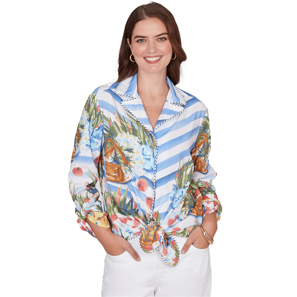 Plus Size Ruby Rd. Set Sail Picnic Print Poplin Tied Snap Front