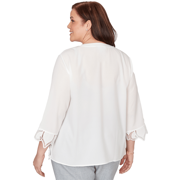 Plus Size Alfred Dunner Al Fresco 3/4 Sleeve Lace Cut Out Blouse