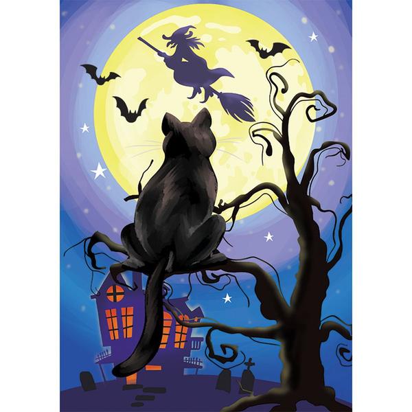 Evergreen Black Cat & Witch Garden Flag - image 