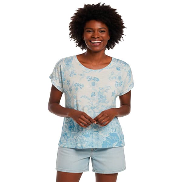 Womens OneWorld Short Ruched Sleeve Floral Marled Tee - image 