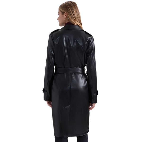 Womens Ellen Tracy Faux Leather Trench Coat With Belt