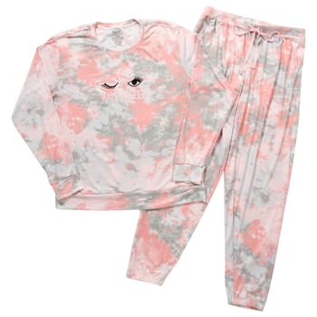 Juniors Pillow Talk Long Sleeve Embroidery Jogger Pajama Set-Grey - Boscov's