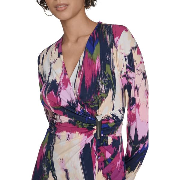Womens Calvin Klein Long Sleeve Abstract Side Buckle Sheath Dress