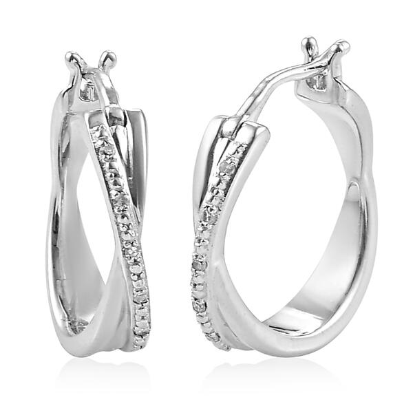 Diamond Classics&#40;tm&#41; Sterling Silver Diamond Hoop Earrings - image 