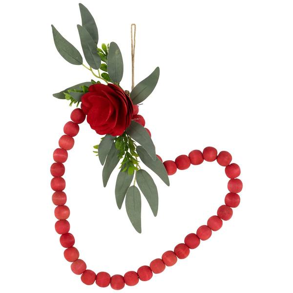 Northlight Seasonal Wooden Bead Heart with Rose Wall Decor - image 