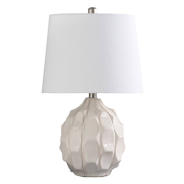 HomeRoots 22in. Cream Ceramic Faceted Table Lamp
