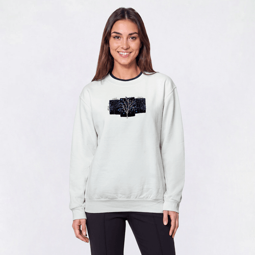 Womens Top Stitch By Morning Sun Silver Tree Fleece Sweatshirt - image 