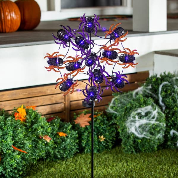 Evergreen 44" Blinking Solar Purple Spider Web Garden Stake