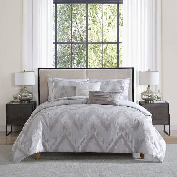 Tahari Home Lilliana 5pc. Light Grey Zigzag Comforter Set
