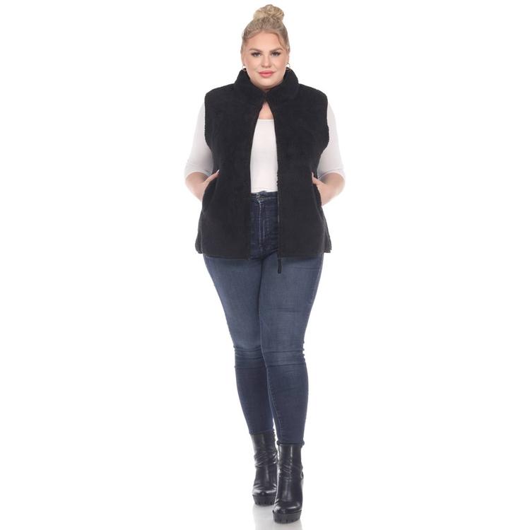 Plus Size White Mark Zip Up Sherpa Vest