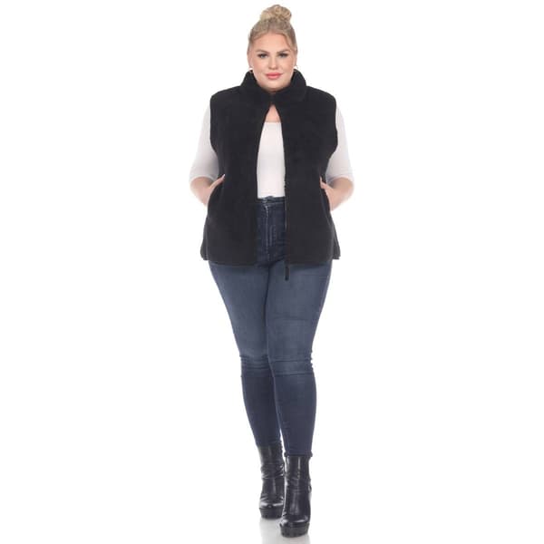 Plus Size White Mark Zip Up Sherpa Vest