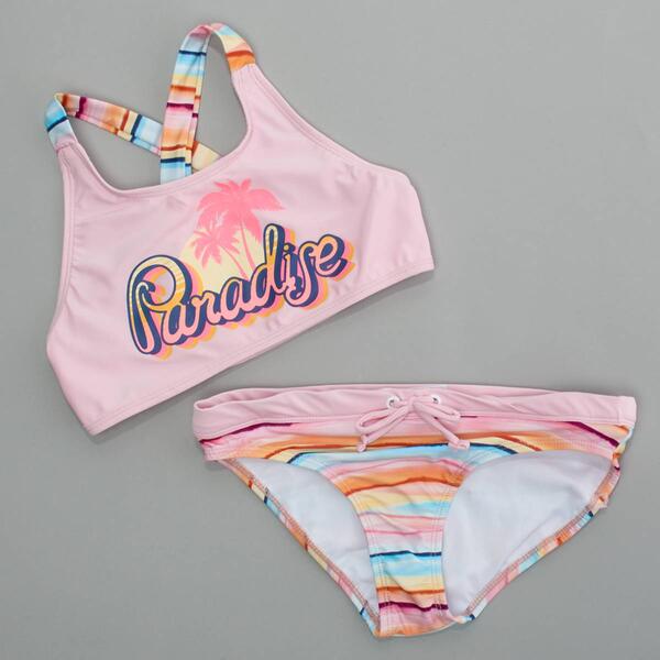 Girls &#40;7-16&#41; Jantzen 2pc. Paradise Stripe Bikini Swim Set - image 