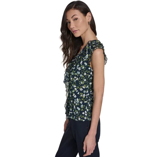 Womens Tommy Hilfiger Ruffle Cap Sleeve Floral Vine Blouse