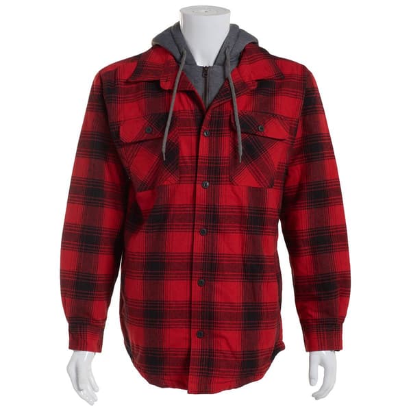 Mens Smith''s Sherpa-Lined Flannel Shirt Jacket - Red/Black - image 