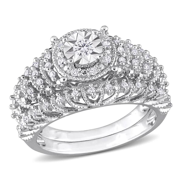 Diamond Classics(tm) 1/3ctw. Diamond Sterling Silver Bridal Ring Set - image 