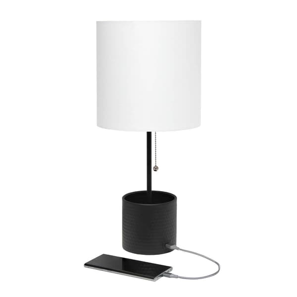 Simple Designs Hammered Metal Organizer Table Lamp w/USB