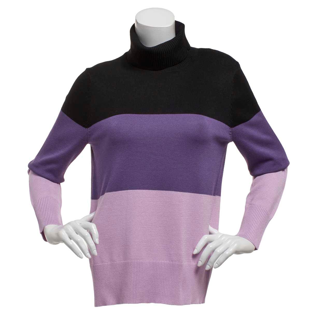 Womens Retrology Color Block Long Sleeve Turtleneck Sweater