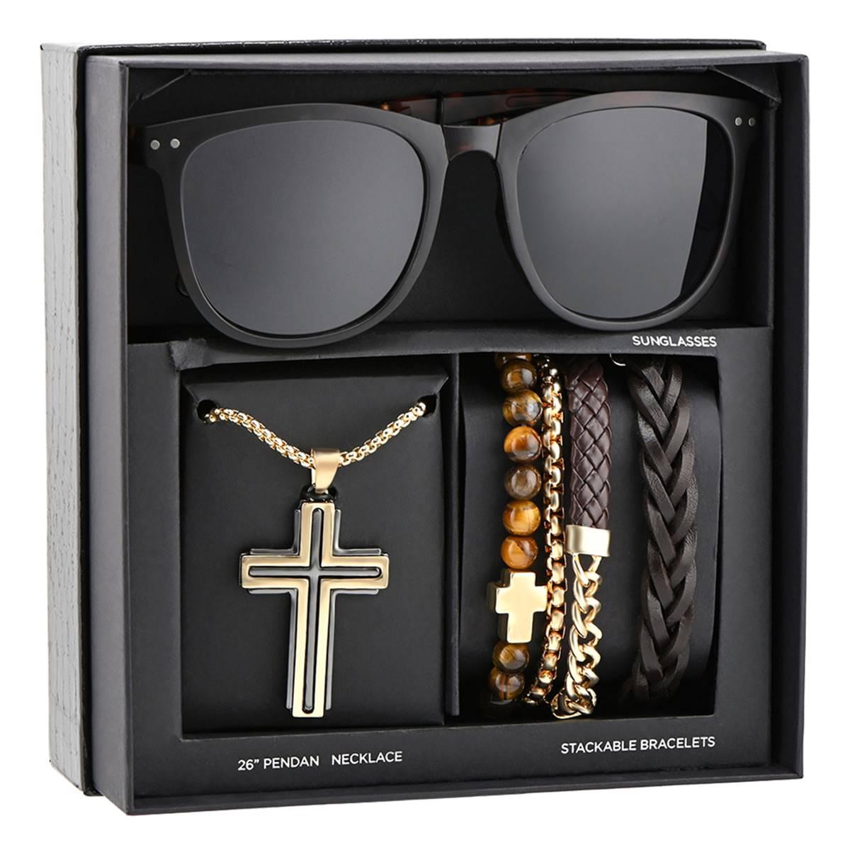Mens American Exchange Cross Pendant/Bracelet/Sunglasses Set