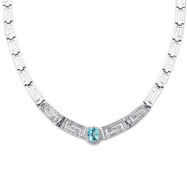 Silver Plated Diamond & Blue Topaz Greek Key Necklace