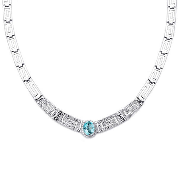 Silver Plated Diamond & Blue Topaz Greek Key Necklace - image 