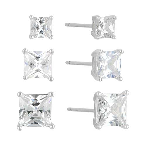 Sunstone 3pr. Sterling Silver Square Stud Earrings Set