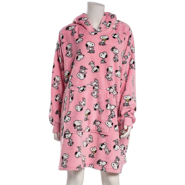 Juniors Peanuts All Over Print Snoopy Plush Humungo Hoodie- Pink - image 